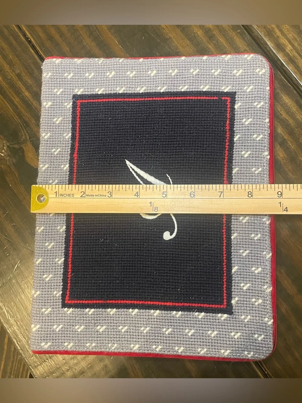 Lands' End Needlepoint “A” Monogram Red White and Blue Journal Cover